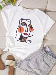 SHEIN LUNE Camiseta con estampado de figura - Blanco - Ver 1