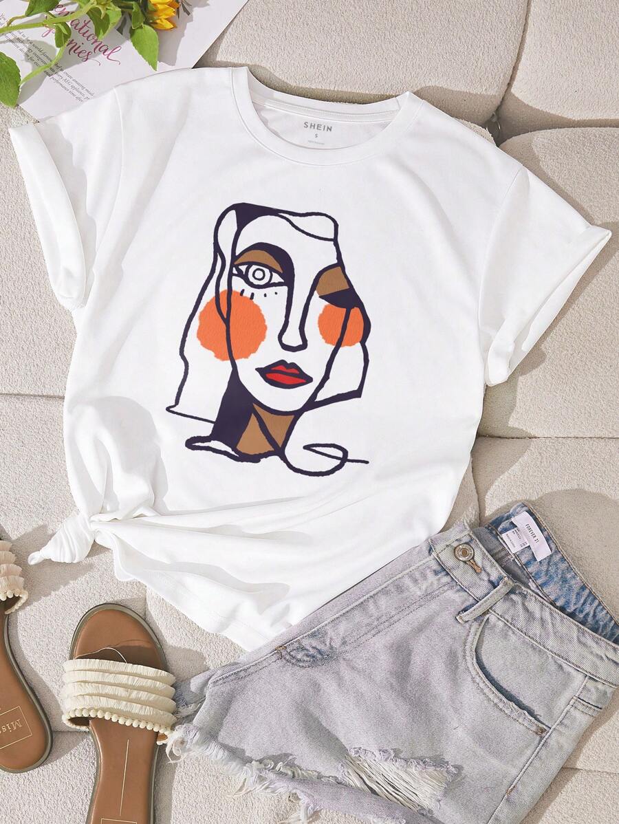 SHEIN LUNE Camiseta con estampado de figura - Blanco - Ver 1