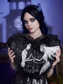 Corpse Bride | ROMWE 1入組字母骨架圖形心形設計裝飾枕頭，深色抱枕