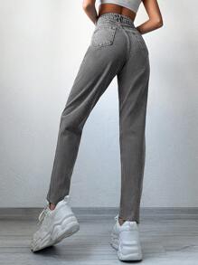 RueChic High Waist Mom Fit Jeans - Grey - View 2