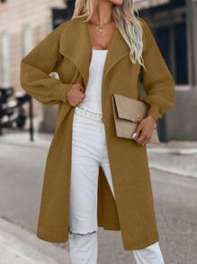 SHEIN LUNE 瀑布领落肩开衫 - 薑色 - 查看 4