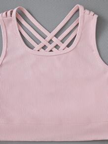 SHEIN Áo ngực thể thao Tween Girl Criss Cross Back - Hồng - Xem 3