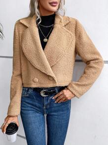 SHEIN LUNE Cổ áo Mở Mặt trước Áo khoác - Màu Khaki - Xem 4