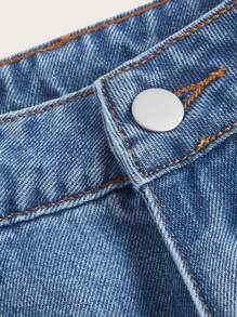 SHEIN MOD 素色闊腿牛仔褲 - 中等水洗藍 - 查看 3