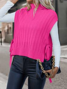 Chiquease 高領側打結毛衣背心不帶T恤 - 玫紅色 - 查看 1