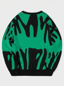 Men Graphic Pattern Drop Shoulder Sweater - Green - View 2