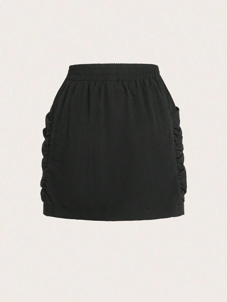 Solid Ruched Side Skirt