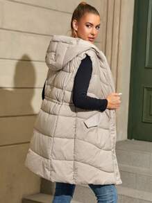 Áo khoác vest nữ thanh lịch, có mũ trùm đầu, chất liệu cotton, có đệm, thắt eo, thời trang Thu/Đông - Màu be - Xem 2