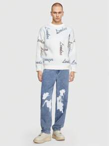 ROMWE MEN Street Life Các bạn In Bàn chải Quần legging thẳng - Màu xanh lam - Xem 2