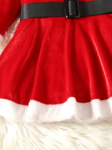 SHEIN Playful Pals 女嬰拼接邊繫腰帶洋裝適用於聖誕