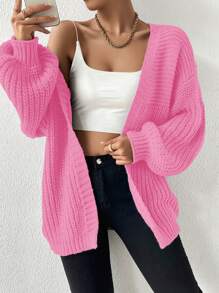 Chiquease Open Front Drop Shoulder Cardigan - Pink - View 1