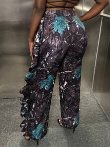 Slaydiva Snakeskin Print Ruffle Trim Pants - Multicolor - View 2