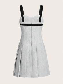 SHEIN MOD 撞色滾邊百褶下擺吊帶洋裝 - 淺灰色 - 查看 2