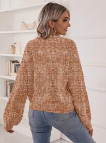 Chiquease Suéter de punto con hombros caídos y efecto tie-dye para otoño e invierno - Caqui - Ver 2