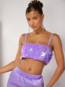 SHEIN BAE Christmas Sequin Crop Cami Top - Purple - View 5