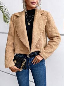 SHEIN LUNE Cổ áo Mở Mặt trước Áo khoác - Màu Khaki - Xem 1