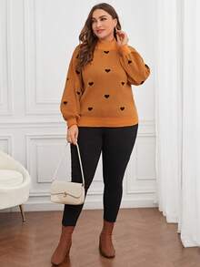 SHEIN LUNE Hơn Hình trái tim Cổ giả Áo len - trái cam - Xem 3