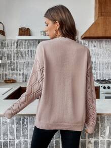 SHEIN Frenchy Đồ trang trí Lace hoa văn Thả vai Dệt kim chấm bi Áo len - Bụi hồng - Xem 2