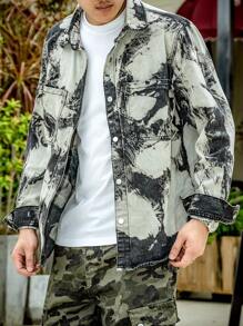 Manfinity Roghcode Loose Fit Men's Tie Dyed Denim Button Up Shirt - Black - View 3