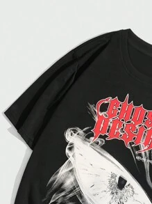 ROMWE MEN Goth Camiseta De Hombre Con Letras Y Gráficos Impresos - Negro - Ver 3