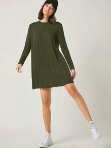 RueChic Solid Tee Dress - Green - View 5