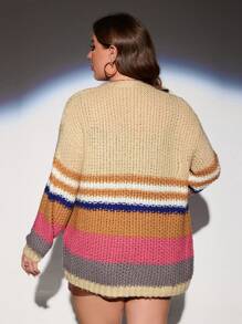 SHEIN LUNE Plus Color Block Drop Shoulder Duster Cardigan - Multicolor - View 2