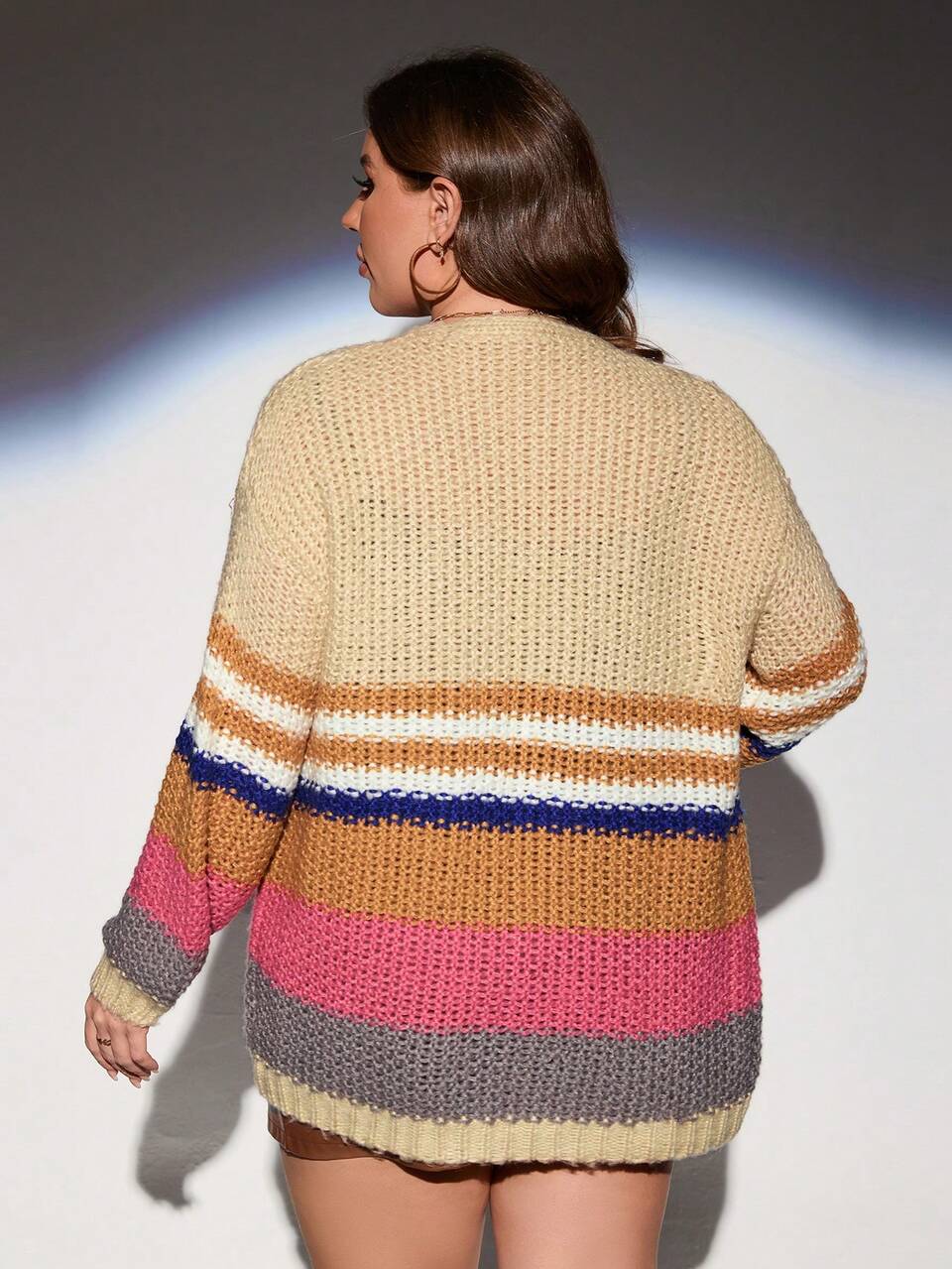 Plus Color Block Drop Shoulder Duster Cardigan