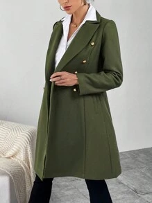 SHEIN Clasi Áo khoác đôi có cổ ve áo - xanh quân đội - Xem 4