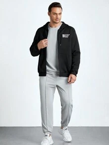 Manfinity Homme Men Plus Slogan Graphic Zip Up Dây rút Áo hoodie - màu đen - Xem 6