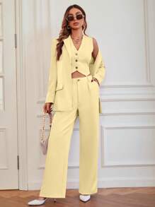SHEIN BIZwear Chất rắn Áo vest Blazer & Blazer & quần - Màu vàng - Xem 4