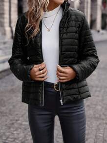 SHEIN Clasi 拉鍊絎縫外套 - 黑色 - 查看 3