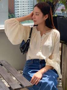 DAZY Cardigan ampio da donna, stile casual business, camicia a maniche lunghe tipo divisa scolastica