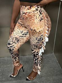 Slaydiva Pantalones ajustados con estampado ribete con fruncido - Multicolor - Ver 3