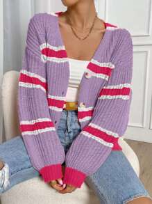 SHEIN Unity 撞色落肩袖開襟衫 - 紫色 - 查看 3