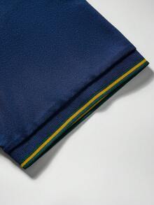 Manfinity Homme 男士馬印花拼接邊POLO衫 - 藍色 - 查看 6