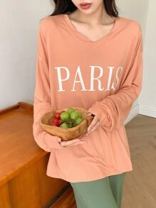 DAZY Conjunto de pijama de hombro caído con gráfico de letra - Multicolor - Ver 4