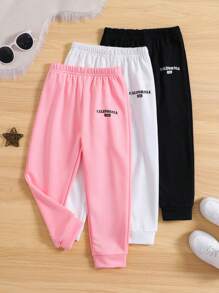 SHEIN 女小童3入組字母圖案衛褲 - 彩色 - 查看 1