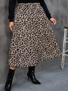 Rometta Plus Leopard Print Flare Skirt Without Belt - Multicolor - View 3