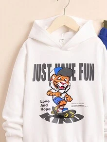 Cậu bé Tween Đồ họa hoạt hình và khẩu hiệu Áo Hoodie & Quần thể thao - Màu xanh lam - Xem 4