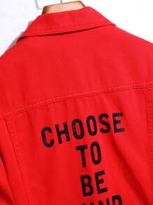 Manfinity Homme 男士长袖棉质标语印花翻盖口袋牛仔夹克（不含T恤），秋季款 - 紅色 - 查看 5