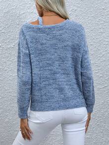 SHEIN LUNE 鏈條細節不對稱領口落肩毛衣 - 淺藍色 - 查看 2