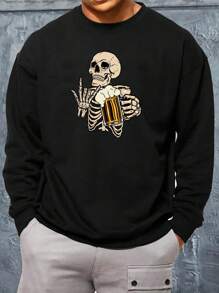 GENTILAND 男士大码骷髅頭圖案運動衫 - 黑色 - 查看 1