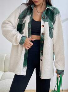 Muchica 格紋印花落肩翻蓋口袋泰迪熊大衣 - 彩色 - 查看 3