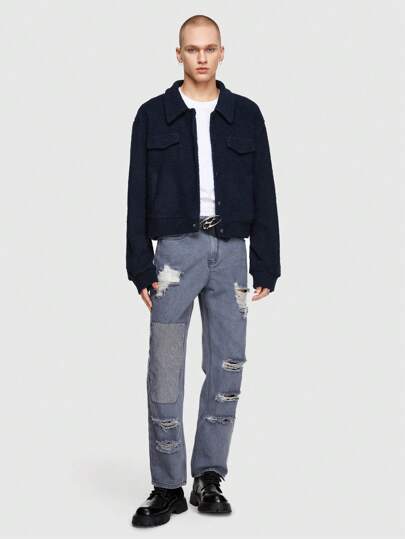 Prep Jeans Pour Homme À Jambes Droites Déchirées Sans Ceinture