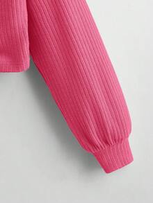 SHEIN EZwear Hơn Thả vai Nút viền Áo thun - Màu Hồng Tươi - Xem 4
