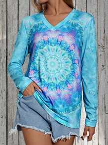 SHEIN Unity 紮染 V 領T恤 - 藍色 - 查看 1