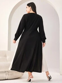 Modelyn 大碼兩色結側褶下擺洋裝 - 黑與白 - 查看 2