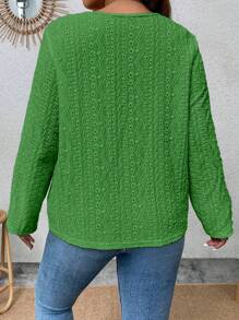 Calvaya 大碼半排扣網眼刺繡T恤 - 綠色 - 查看 2