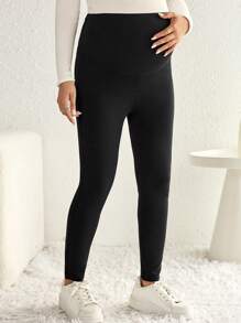 SHEIN Maternity Adjustable Waistband Leggings - Black - View 4