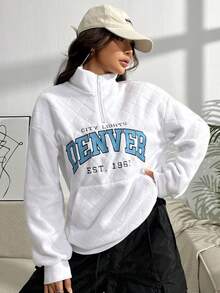 SHEIN Unity Letter Graphic Kangaroo Pocket Drop Shoulder Sweatshirt - White - View 4